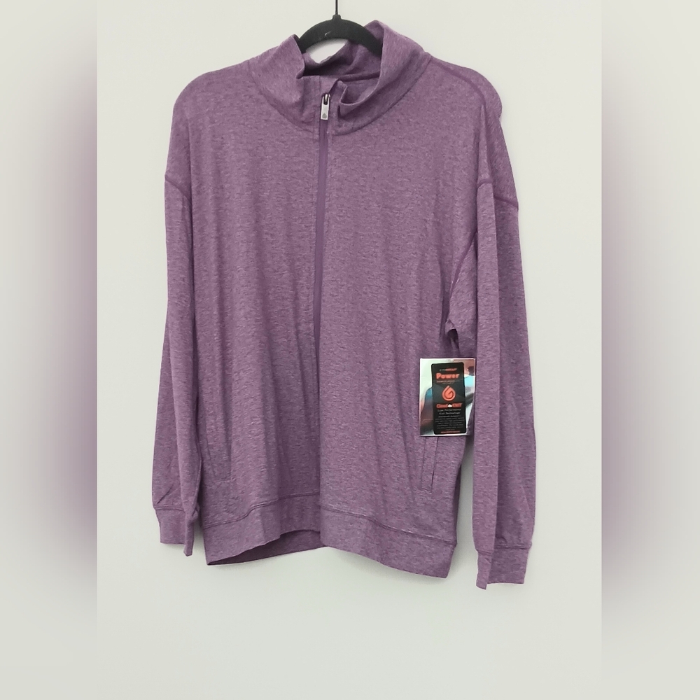 Gym Wrap Jacket Women's Size 1X Zip Up Purple Mock Neck‎ Cloud Knit Pockets